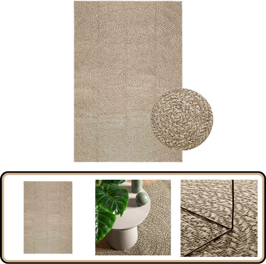 VidaXL Vloerkleed ZIZUR Beige 140x200 cm Jute Look Vloerkleed Outdoor Tapijt Terras Tapijt Balkon Tapijt Jute Look Beige Vloerkleed