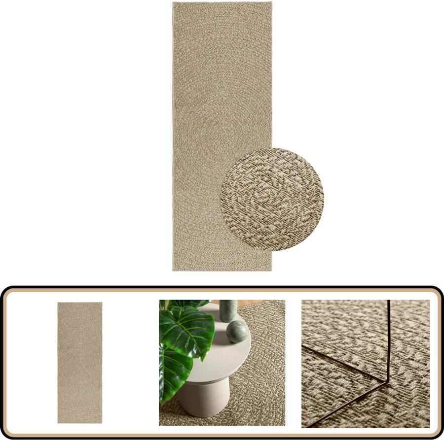 VidaXL Vloerkleed ZIZUR Beige 80x200 cm Jute look Vloerkleed Jute Look Outdoor Tapijt Terras Tapijt Balkon Tapijt Anti Slip Matten
