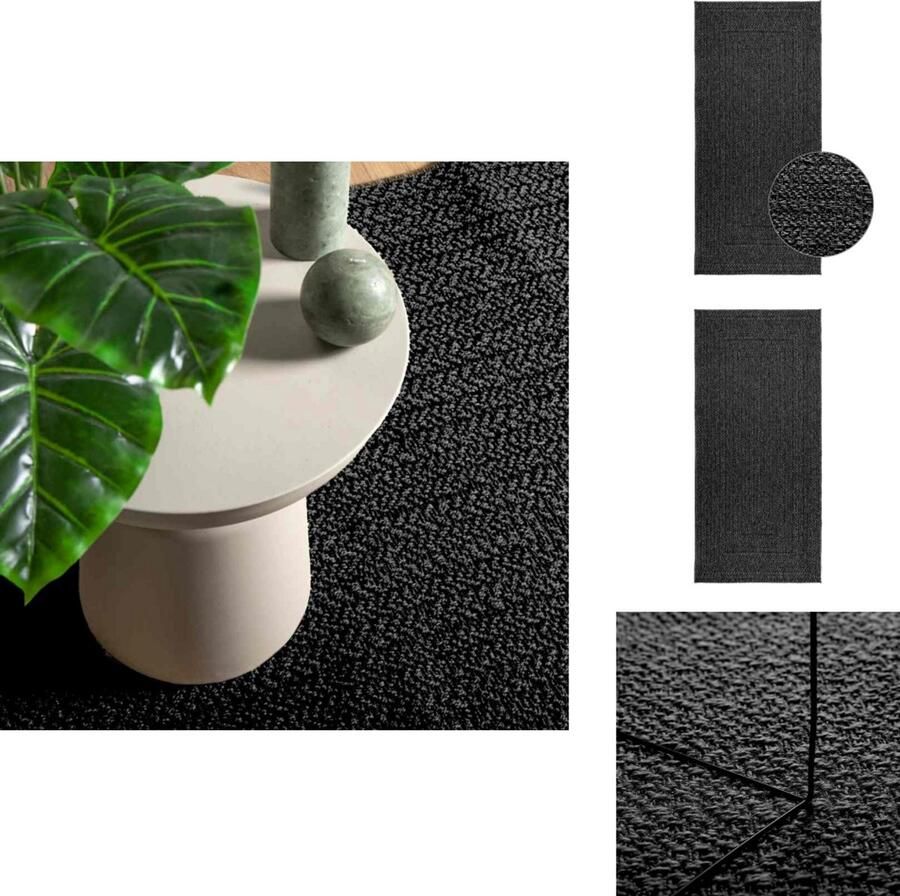 VidaXL Vloerkleed ZIZUR 100x200cm Jute Look Antraciet Vloerkleed Outdoor Tapijt Terras Tapijt Balkon Tapijt Jute Look