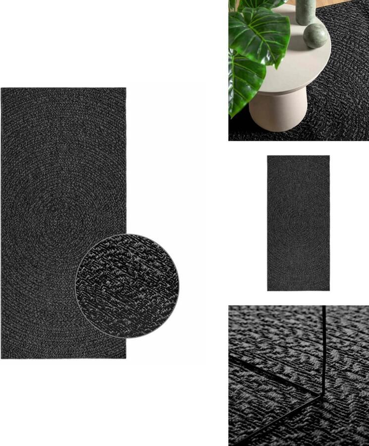 VidaXL Vloerkleed ZIZUR 100x200cm Jute Look Antraciet Vloerkleed Outdoor Tapijten Terras Tapijt Balkon Tapijt Jute Look - Foto 2