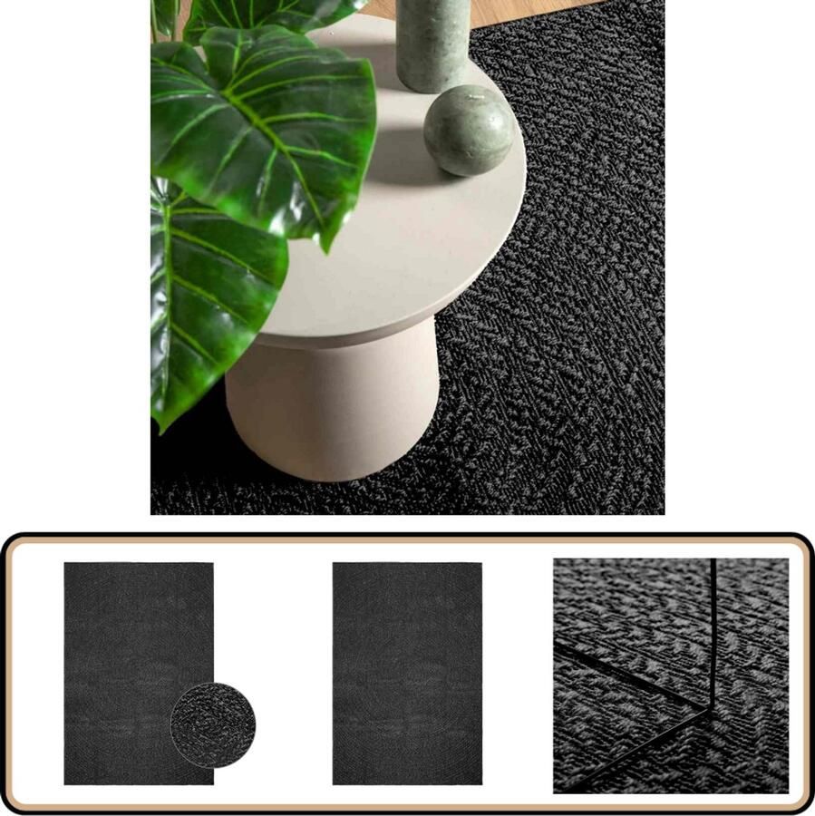 VidaXL Vloerkleed ZIZUR Jute Look 140x200cm Antraciet Vloerkleed Outdoor Tapijten Terras Tapijt Balkon Tapijt Juten Vloerkleed