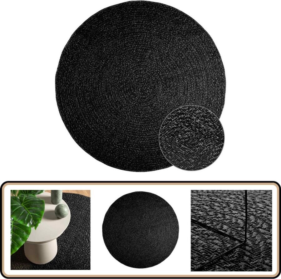 VidaXL Vloerkleed ZIZUR 160 cm Antraciet Jute Look Vloerkleed Outdoor Tapijten Tuintapijt Antieke Vloeren Juten Vloerkleed