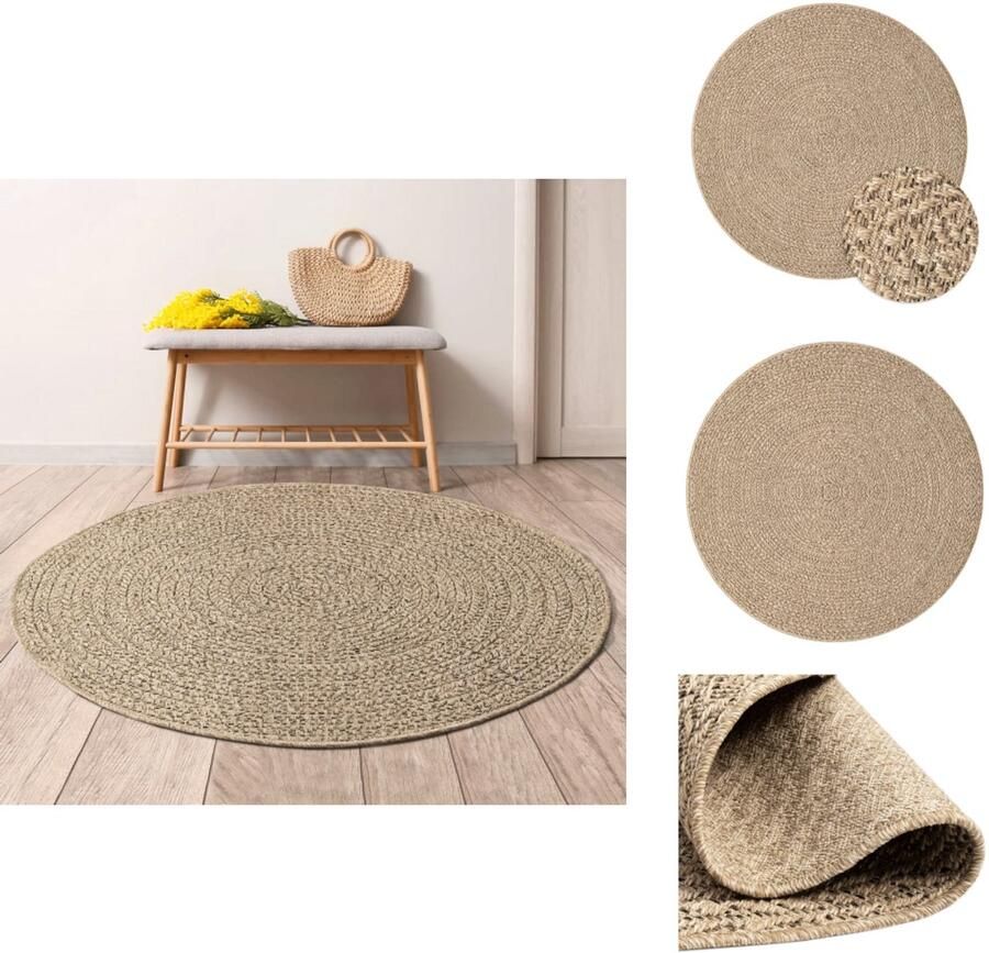 VidaXL Vloerkleed ZIZUR 200 cm Jute Look Rond Vloerkleed Tapijten Outdoor Tapijt Terras Tapijt Balkon Tapijt - Foto 3