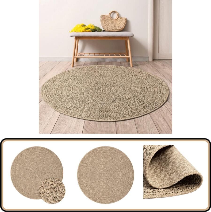 VidaXL Vloerkleed ZIZUR 200 cm Jute Look Rond Vloerkleed Tapijten Outdoor Tapijt Terras Tapijt Balkon Tapijt - Foto 2
