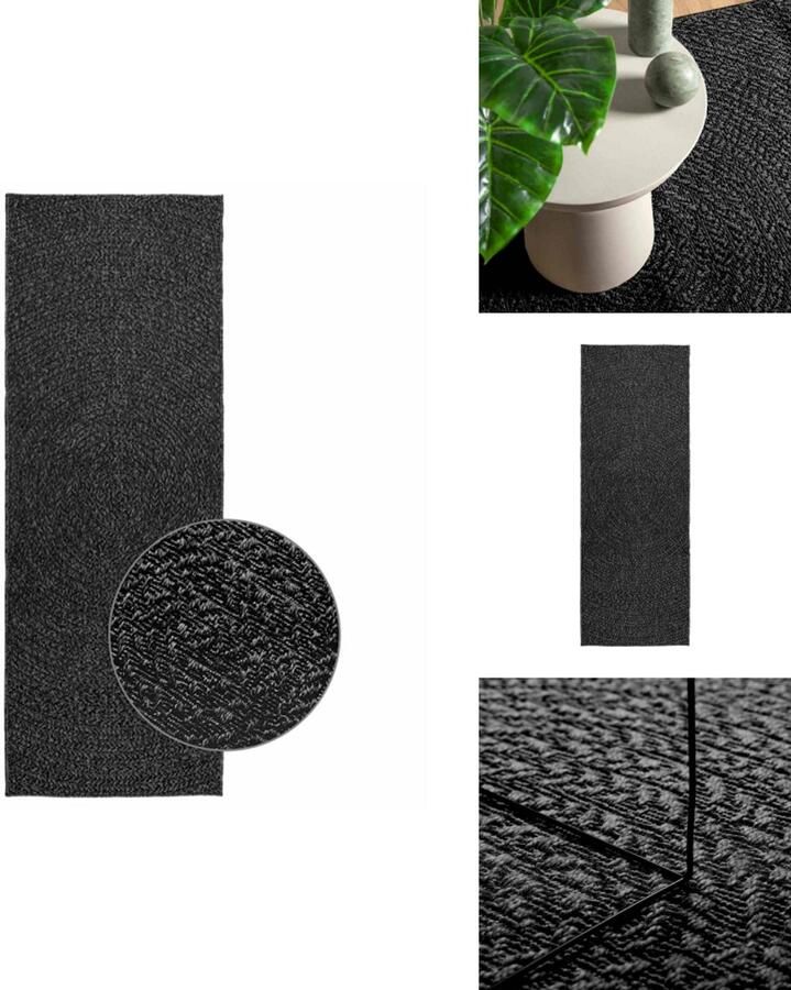 VidaXL Vloerkleed ZIZUR 80x200 cm Jute Look Antraciet Vloerkleed Tuintapijt Outdoor Tapijt Antieke Vloerkleed Modern Vloerkleed