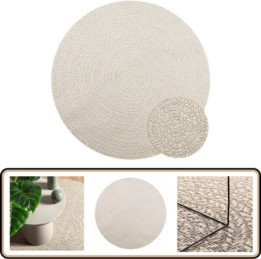 VidaXL Vloerkleed ZIZUR Crème Ø 160 cm Jute Look Vloerkleed Tuintapijt Terras Tapijt Outdoor Tapijt Kruipend Tapijt