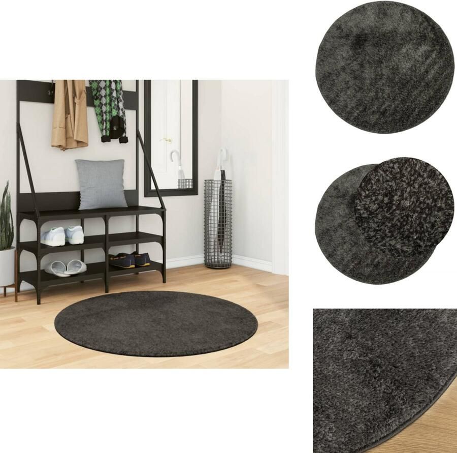 VidaXL Vloerkleed Vloerkleden Tapijt Vloerkleed ISTAN hoogpolig glanzend Ø 100 cm asntracietkleurig