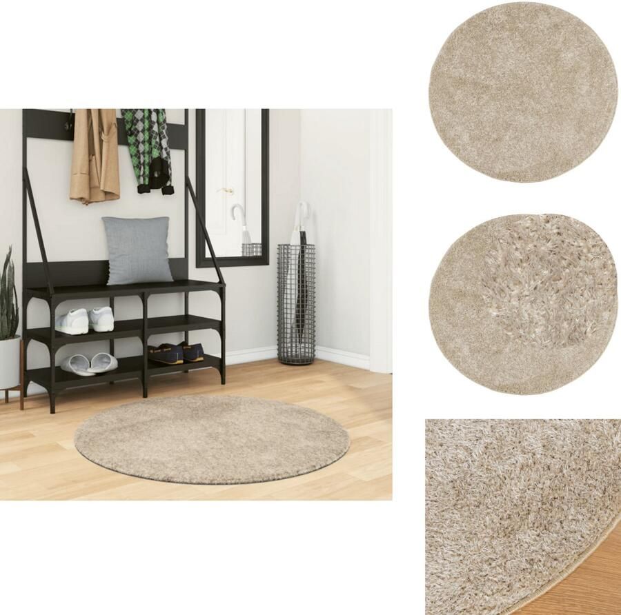 VidaXL Vloerkleed Vloerkleden Tapijt Vloerkleed ISTAN hoogpolig glanzend Ø 100 cm beige