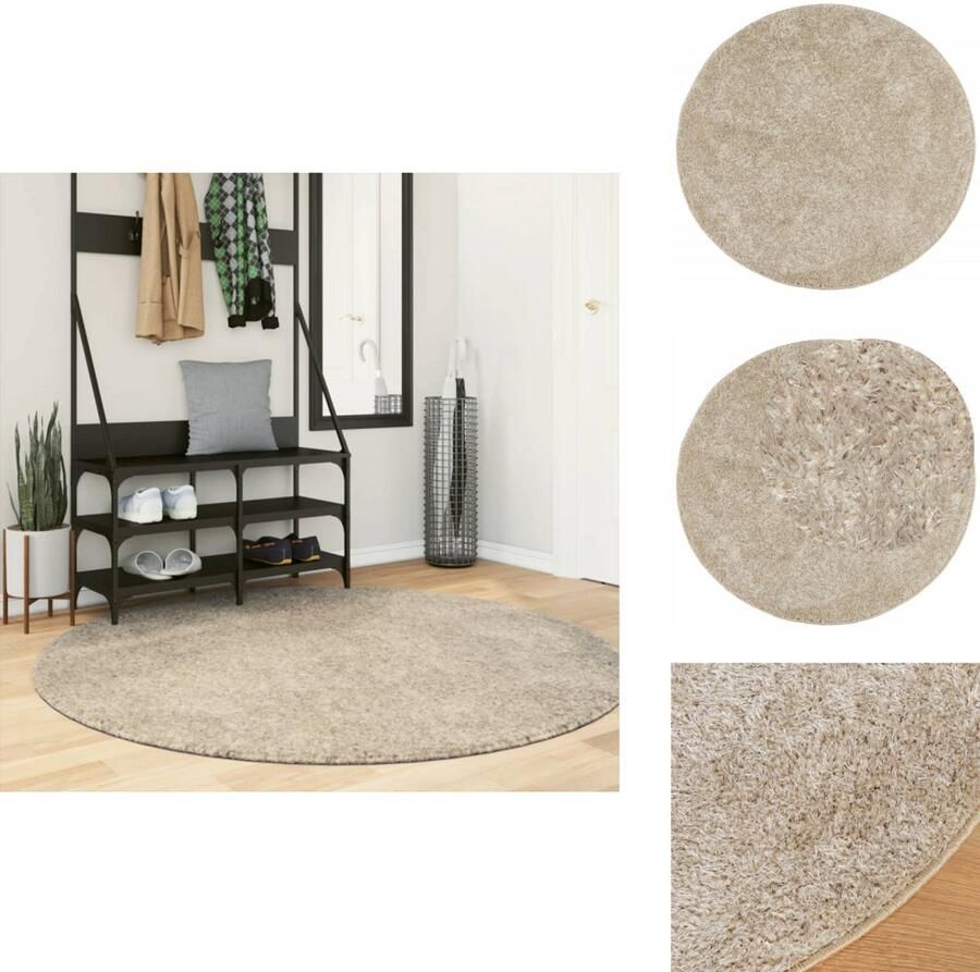 VidaXL Vloerkleed Vloerkleden Tapijt Vloerkleed ISTAN hoogpolig glanzend Ø 160 cm beige