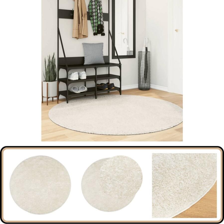 VidaXL Crèmekleurig Hoogpolig Vloerkleed Ø160cm Vloerkleed Kunstvacht Crème Kleur Anti Slip Zacht - Foto 2