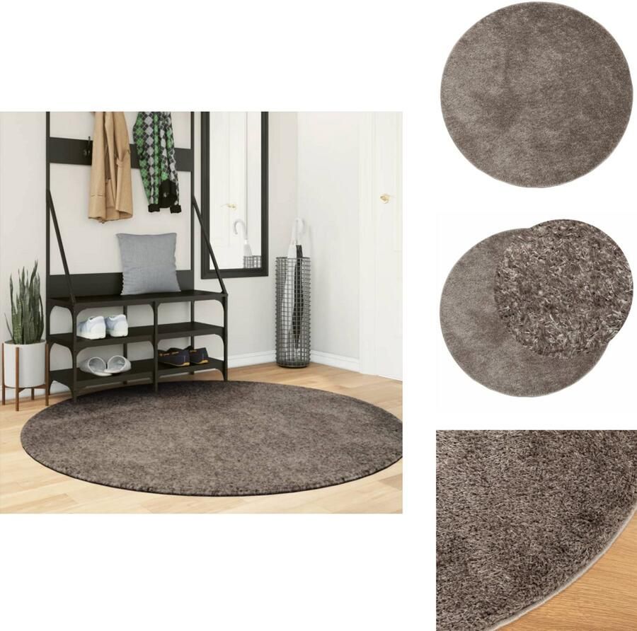 VidaXL Vloerkleed ISTAN 160 cm Grijs Hoogpolig Vloerkleed Kunstvacht Rond Tapijt Anti Slip Wasbare Matten