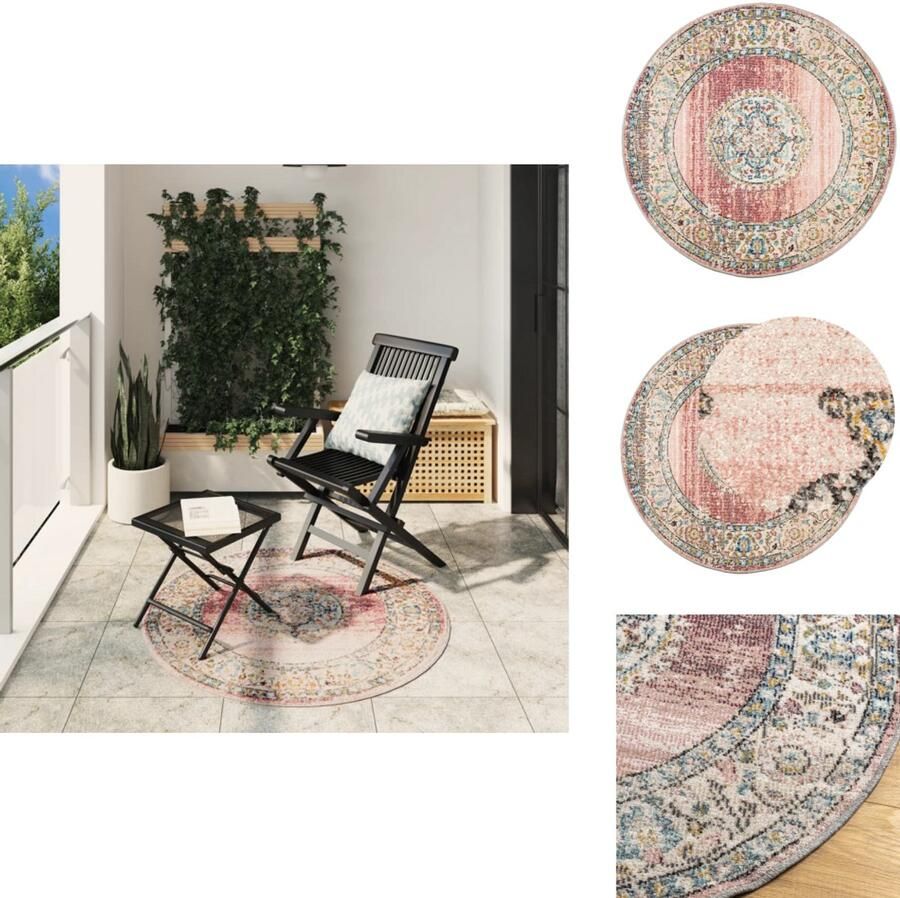 VidaXL Vloerkleed Vloerkleden Vloerkleed ARBIZU binnen en buiten vintage stijl Ø 120 cm