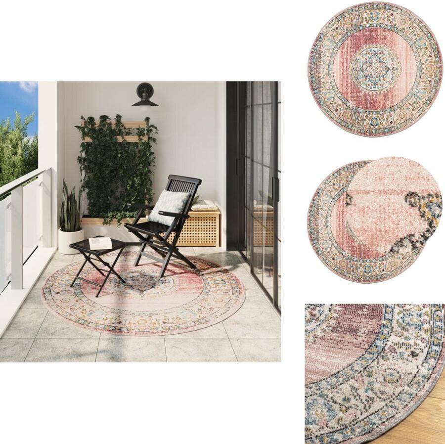 The Living Store Vloerkleed ARBIZU binnen en buiten vintage stijl Ø 200 cm Vintage Vloerkleed Multikleurig Ronde Vloerkleed Polyester Vloerkleed Zacht Vloerkleed - Foto 2