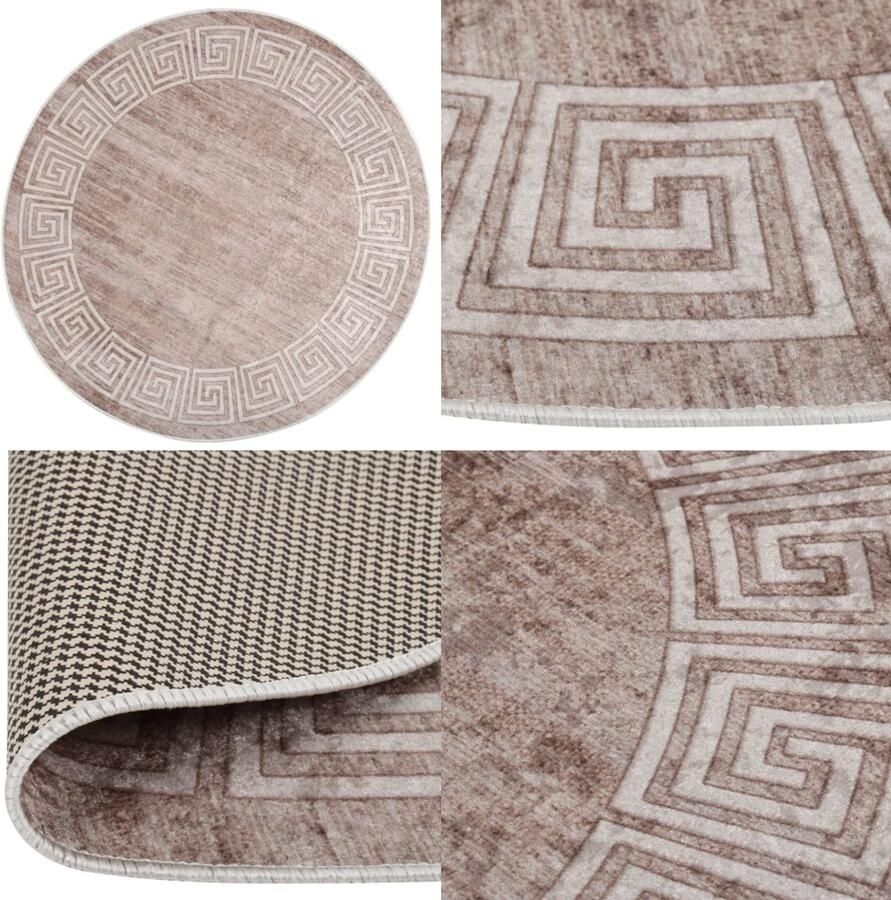 VidaXL Vloerkleed wasbaar anti-slip 120 cm beige Vloerkleed Vloerkleden Loper Vloerkleed Loper Vloerkleden