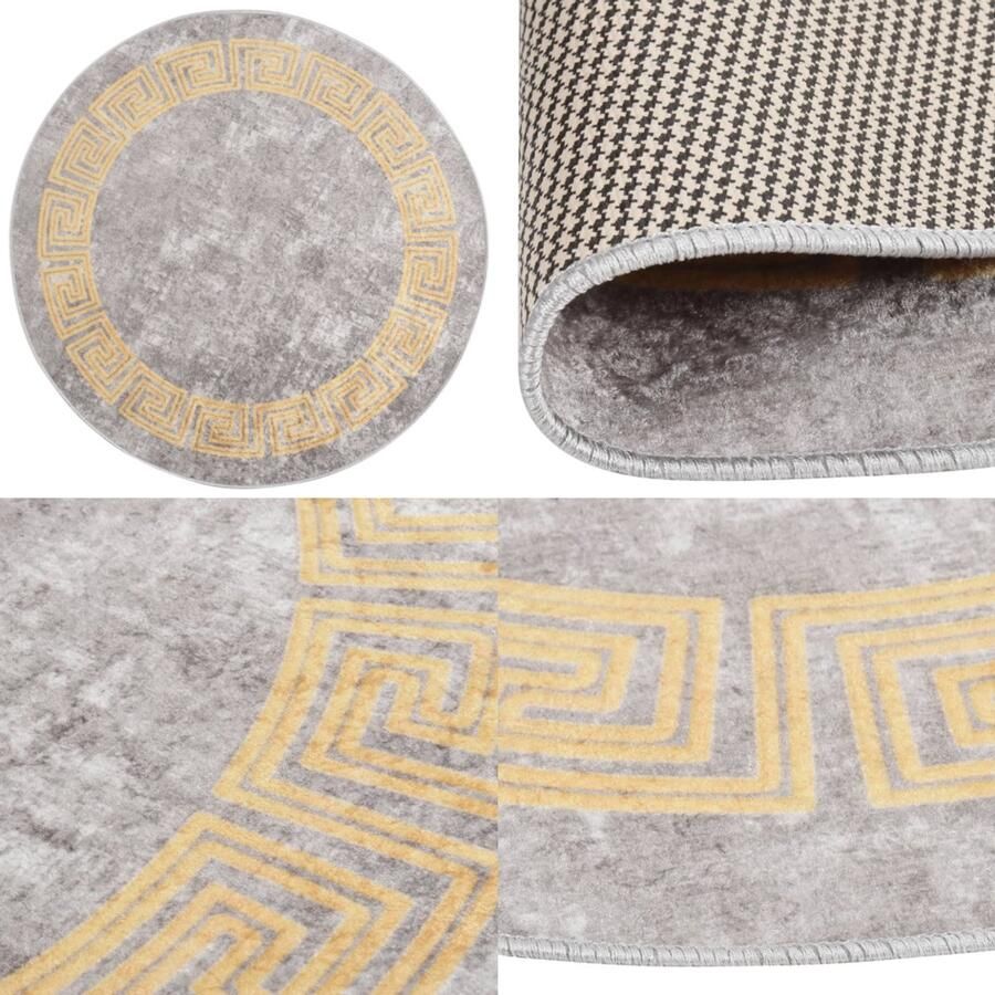 VidaXL Vloerkleed wasbaar anti-slip ø120 cm grijs Vloerkleed Vloerkleden Loper Vloerkleed Loper Vloerkleden