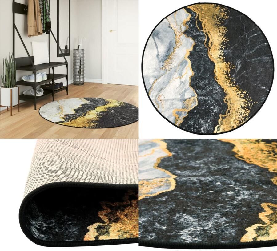 The Living Store Vloerkleed Meerkleurig 120 cm Digitaal Bedrukt Fluweel Vloerkleed Tapijten Multicoloured Rug Pluche Vloerkleed Ronde Vloerkleed