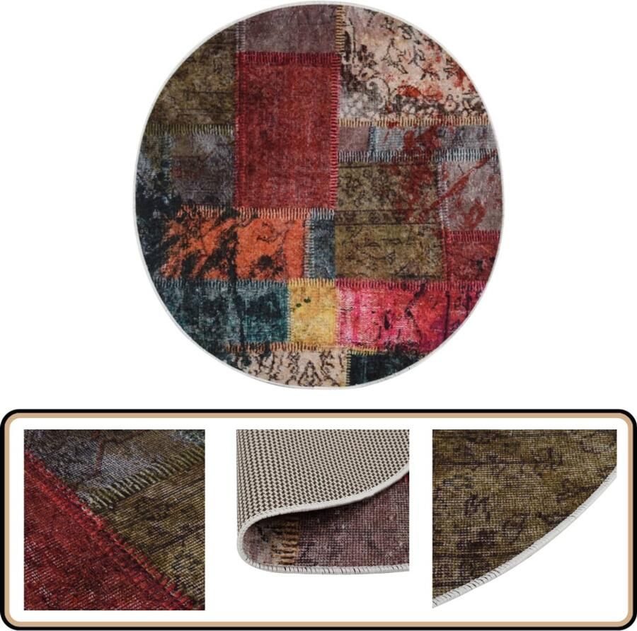 VidaXL Vloerkleed Wasbaar Anti-slip ?120 cm Vloerkleed Fluweel Multikleuren Rond Antislip