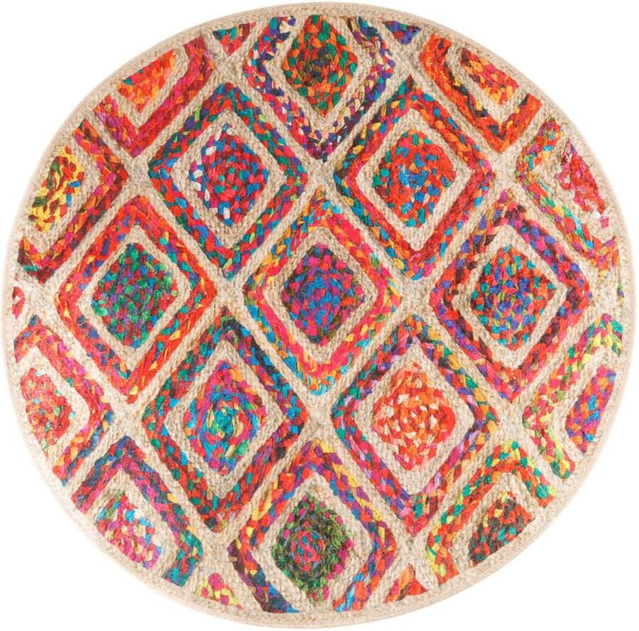 VidaXL Vloerkleed Wasbaar Anti-Slip Ø 120 cm Vloerkleed Tapijten Fluweel Geluiddempende Vloerkleed Anti Slip Vloerkleed Wasbare Vloerkleed Meerkleurige Vloerkleed