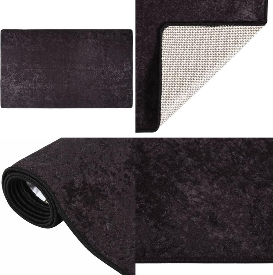 VidaXL Vloerkleed wasbaar anti-slip 120x170 cm antracietkleurig Vloerkleed Vloerkleden Tapijt Vloerbedekking