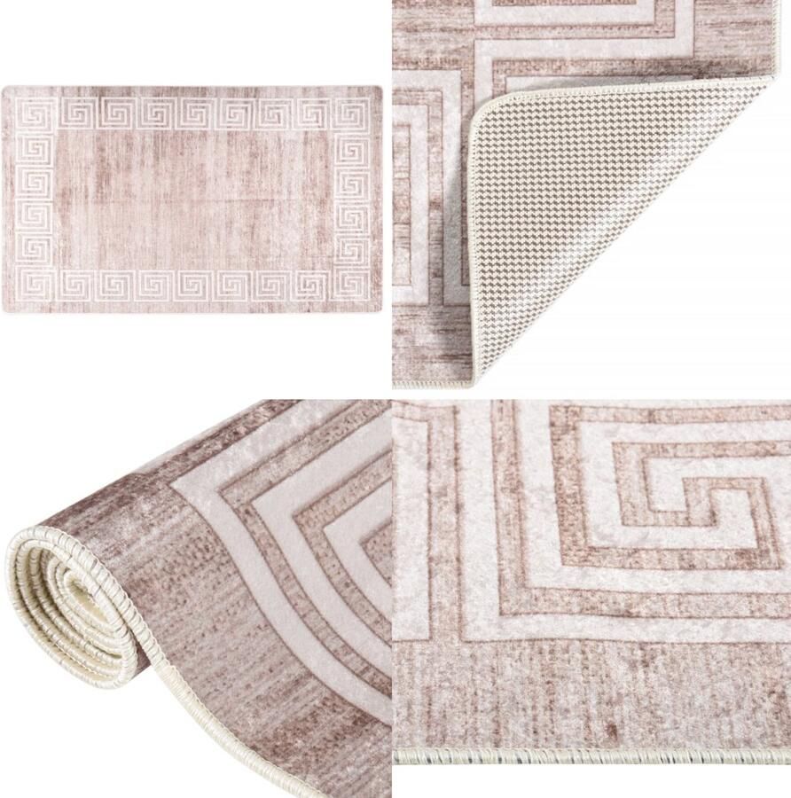VidaXL Vloerkleed wasbaar anti-slip 120x170 cm beige Vloerkleed Vloerkleden Tapijt Vloerbedekking