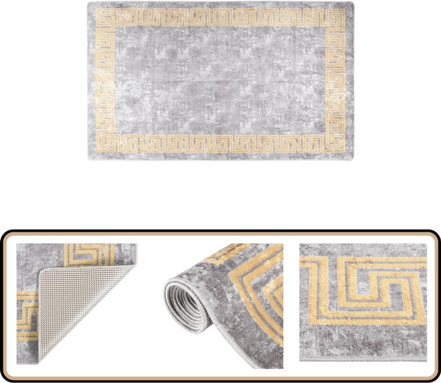 VidaXL Vloerkleed Wasbaar Anti-Slip 120x170 cm Grijs Goud Vloerkleed Tapijten Fluweel Anti Slip Grijze Kleur