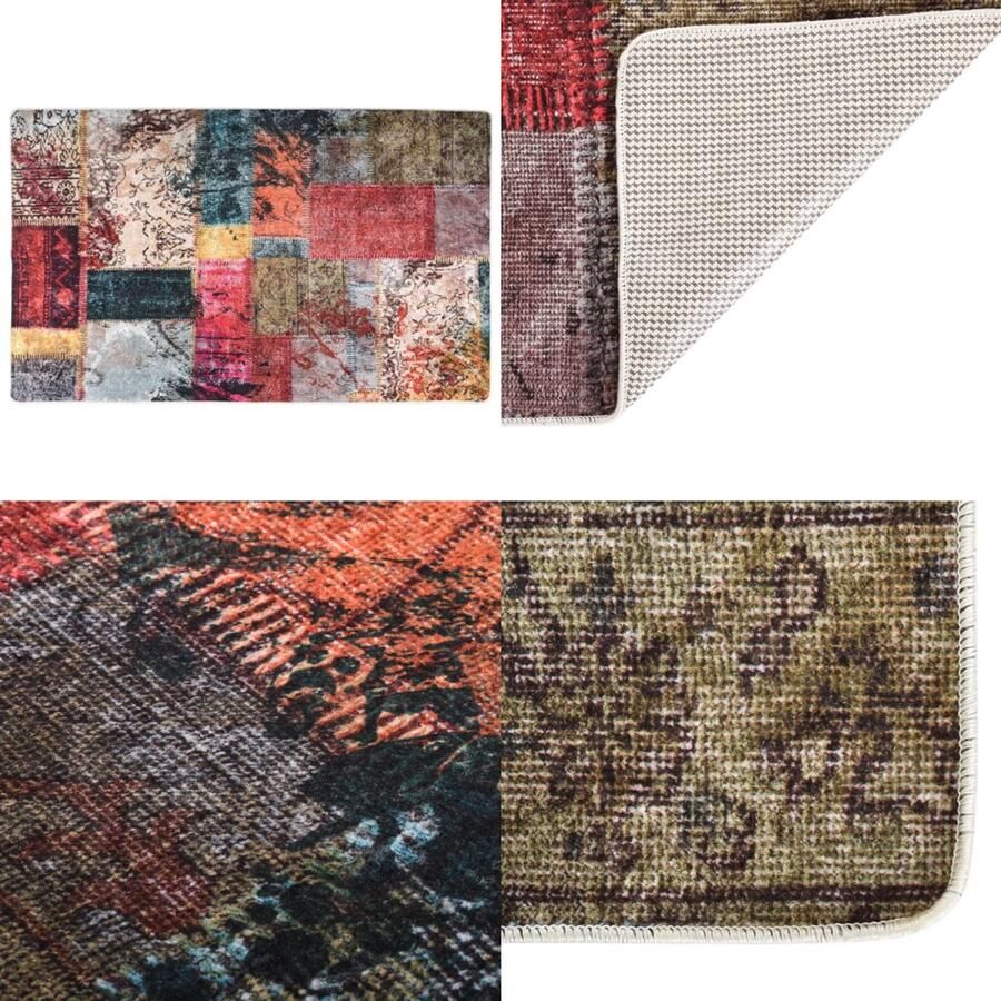 VidaXL Vloerkleed wasbaar anti-slip 120x170 cm patchwork meerkleurig Vloerkleed Vloerkleden Tapijt Vloerbedekking