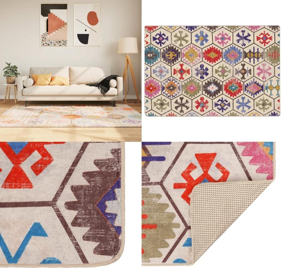 VidaXL Vloerkleed wasbaar anti-slip 120x180 cm meerkleurig Vloerkleed Vloerkleden Tapijt Vloerbedekking