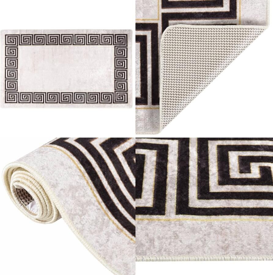 VidaXL Vloerkleed wasbaar anti-slip 150x230 cm wit en zwart Vloerkleed Vloerkleden Tapijt Vloerbedekking