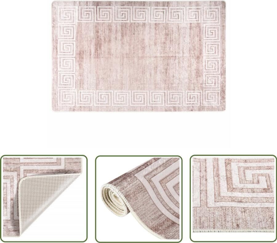 VidaXL Vloerkleed Wasbaar Anti-slip 160x230 cm Vloerkleed Tapijt Beige Vloerkleed Fluweel Vloerkleed Anti Slip Vloerkleed Wasbare Vloerkleed Salontapijt Woonkamertapijt Slaapkamertapijt