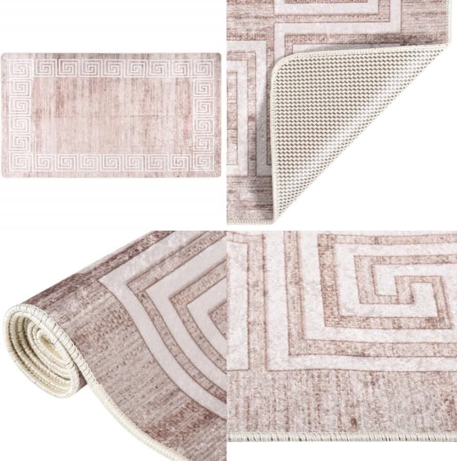 VidaXL Vloerkleed wasbaar anti-slip 190x300 cm beige Vloerkleed Vloerkleden Loper Vloerkleed Loper Vloerkleden