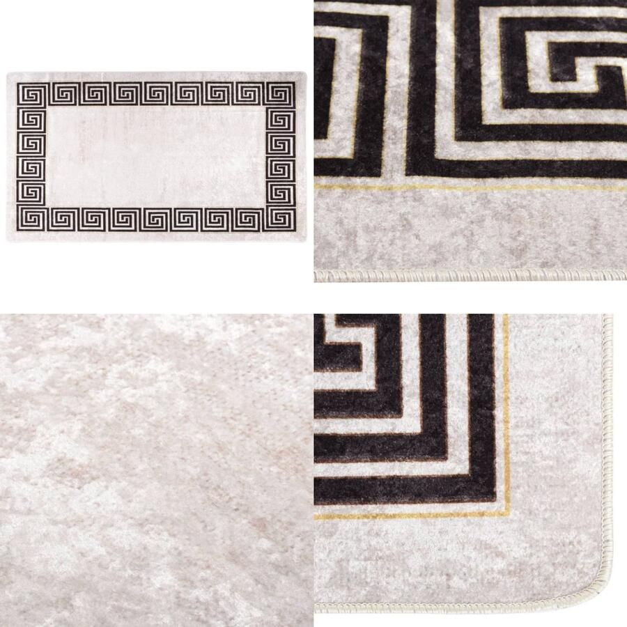 VidaXL Vloerkleed wasbaar anti-slip 190x300 cm lichtbeige Vloerkleed Vloerkleden Loper Vloerkleed Loper Vloerkleden