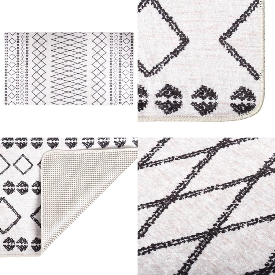 VidaXL Vloerkleed wasbaar anti-slip 190x300 cm zwart en wit Vloerkleed Vloerkleden Loper Vloerkleed Loper Vloerkleden