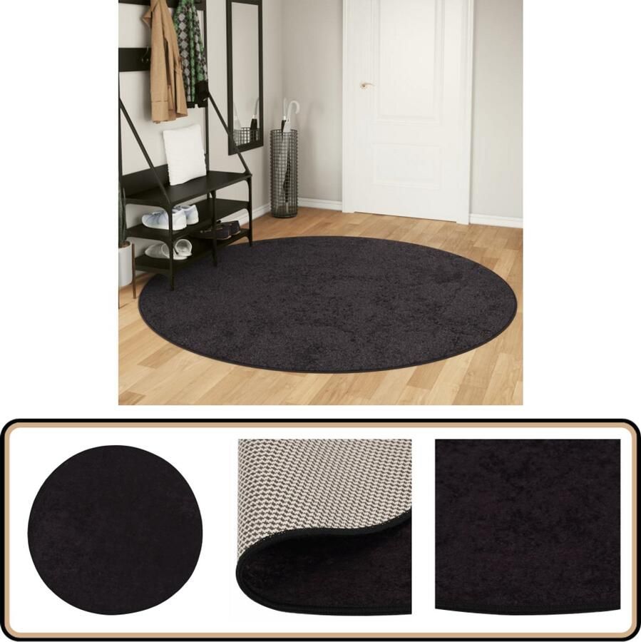 VidaXL Vloerkleed Wasbaar Anti-slip ? 200 cm Antraciet Vloerkleden Vloerkleed Antraciet Rond Vloerkleed Polyester Vloerkleed Anti Slip Vloerkleed Geluidsisolatie Vloerkleed Wasbare Vloerkleed