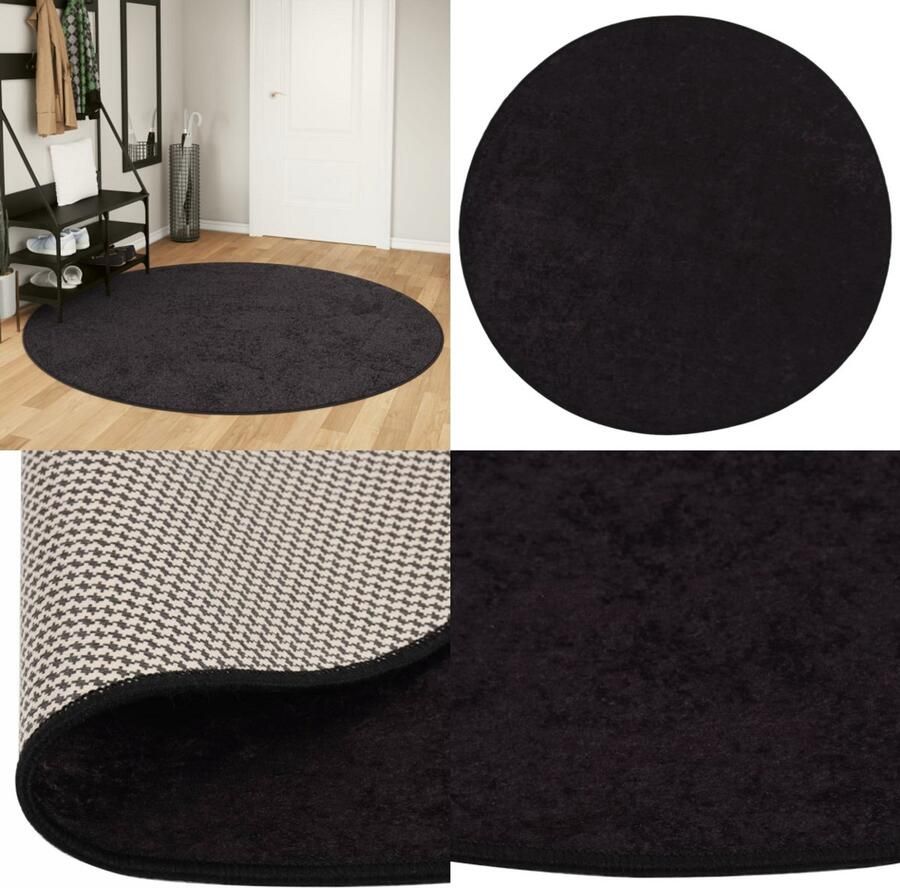 VidaXL Vloerkleed wasbaar anti-slip Ø 200 cm antracietkleurig Vloerkleed Vloerkleden Tapijt Vloerbedekking