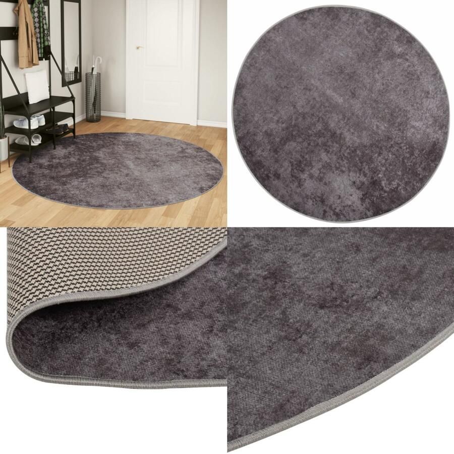 VidaXL Vloerkleed wasbaar anti-slip Ø 200 cm grijs Vloerkleed Vloerkleden Tapijt Vloerbedekking