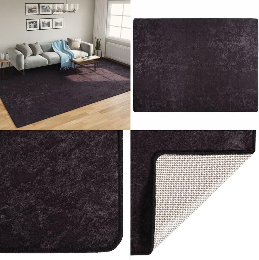 VidaXL Vloerkleed wasbaar anti-slip 400x300 cm antracietkleurig Vloerkleed Vloerkleden Tapijt Vloerbedekking
