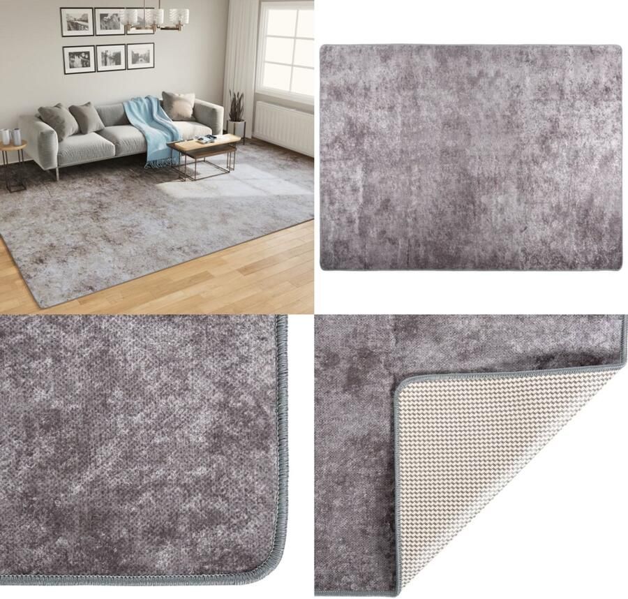 VidaXL Vloerkleed wasbaar anti-slip 400x300 cm grijs Vloerkleed Vloerkleden Tapijt Vloerbedekking