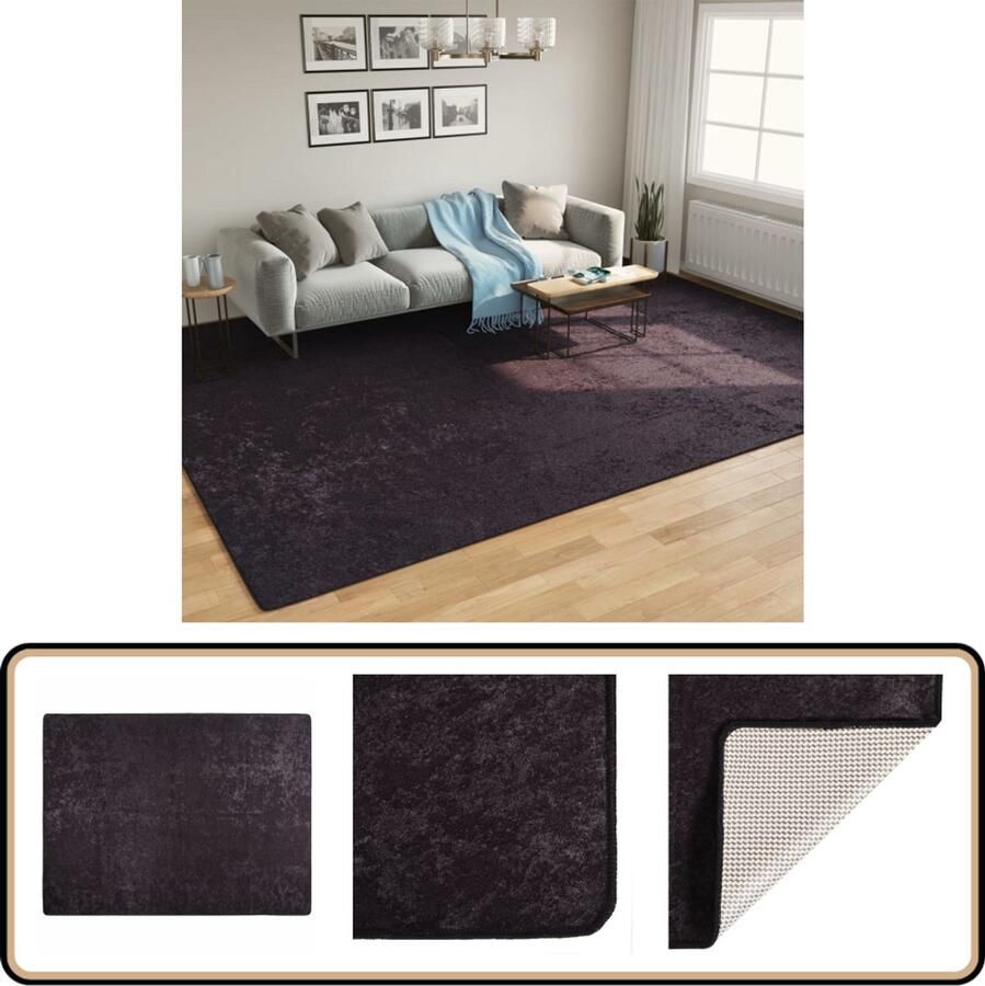VidaXL Vloerkleed Wasbaar Anti-slip 400x300cm Antraciet Vloerkleed Antraciet Kleurtje Groot Formaat Anti Slip Wasbare Vloerkleed