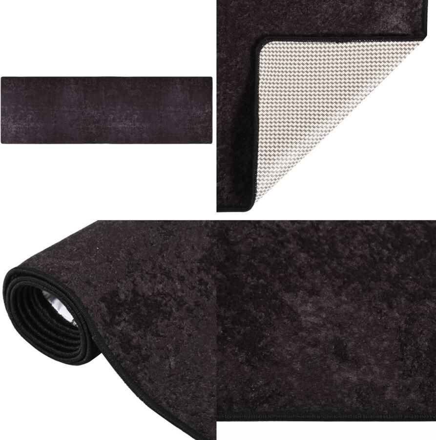 VidaXL Vloerkleed wasbaar anti-slip 80x300 cm antracietkleurig Vloerkleed Vloerkleden Loper Vloerkleed Loper Vloerkleden