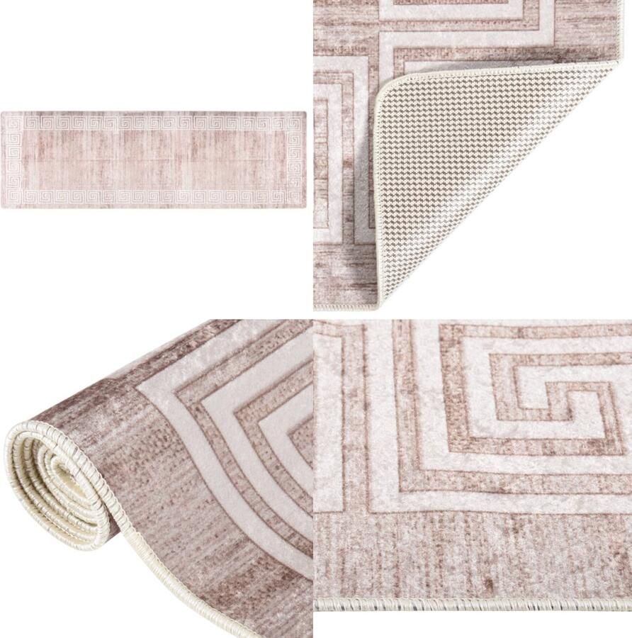 VidaXL Vloerkleed wasbaar anti-slip 80x300 cm beige Vloerkleed Vloerkleden Loper Vloerkleed Loper Vloerkleden