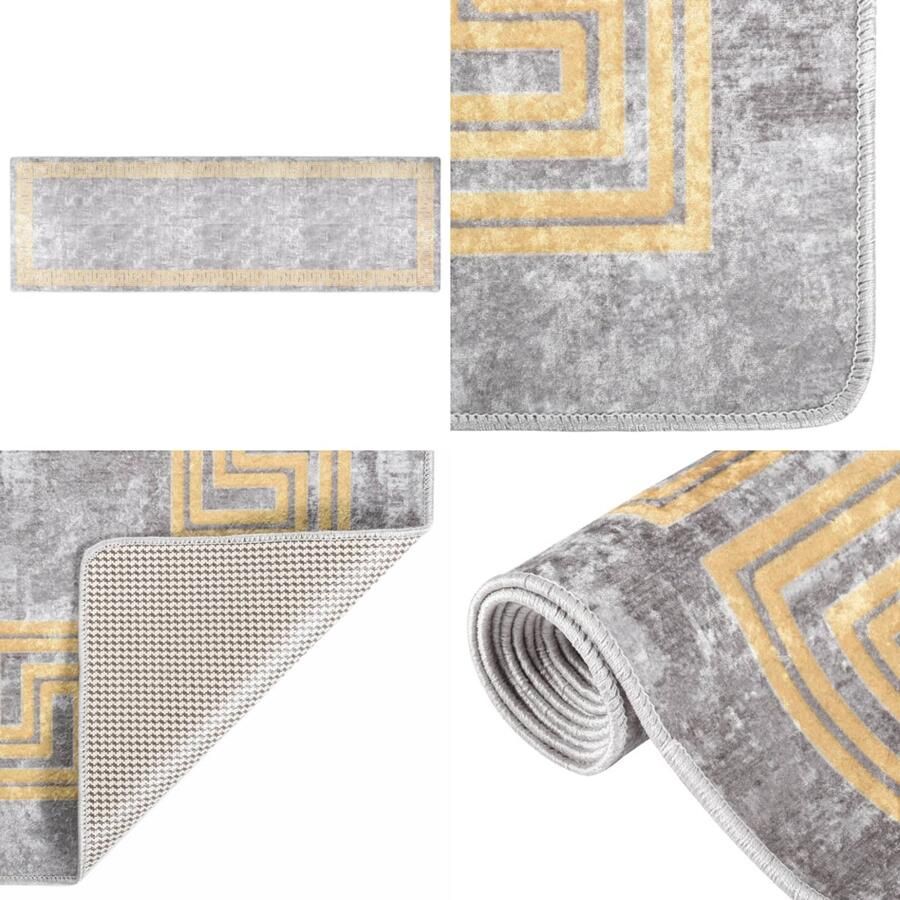 VidaXL Vloerkleed wasbaar anti-slip 80x300 cm grijs Vloerkleed Vloerkleden Loper Vloerkleed Loper Vloerkleden