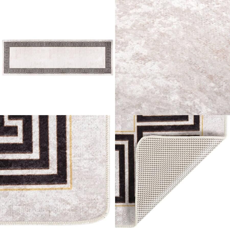 VidaXL Vloerkleed wasbaar anti-slip 80x300 cm lichtbeige Vloerkleed Vloerkleden Loper Vloerkleed Loper Vloerkleden