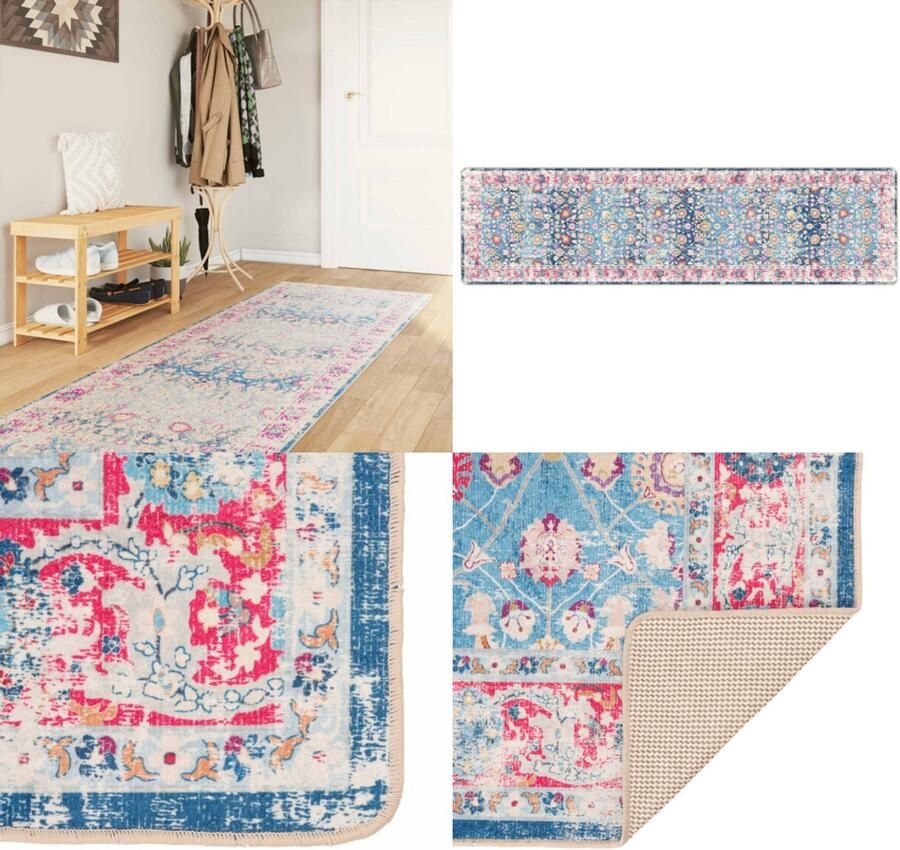 VidaXL Vloerkleed wasbaar anti-slip 80x300 cm meerkleurig Vloerkleed Vloerkleden Tapijt Vloerbedekking