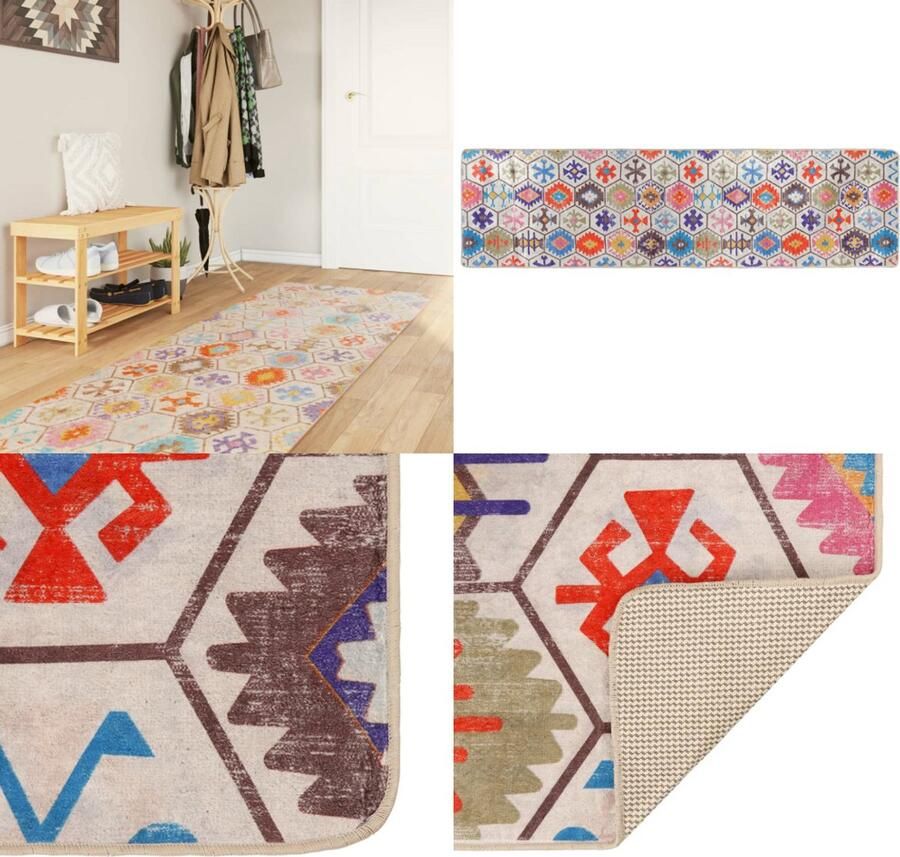 VidaXL Vloerkleed wasbaar anti-slip 80x300 cm meerkleurig Vloerkleed Vloerkleden Tapijt Vloerbedekking