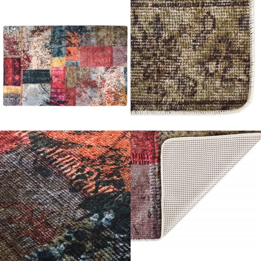 VidaXL Vloerkleed wasbaar anti-slip patchwork 80x150 cm meerkleurig Vloerkleed Vloerkleden Loper Vloerkleed Loper Vloerkleden