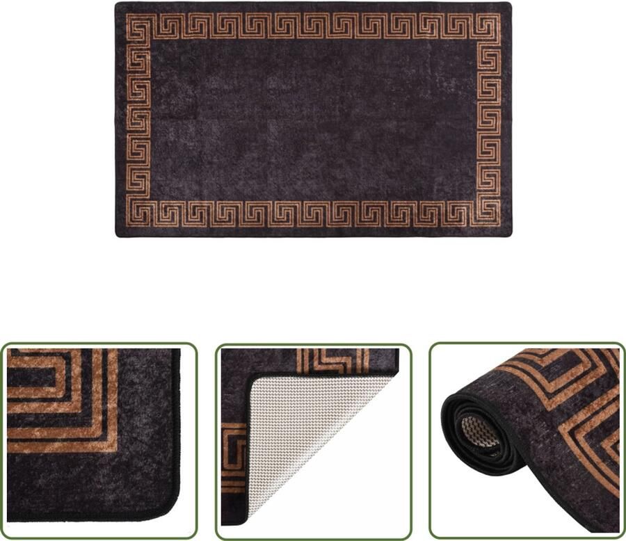 VidaXL Vloerkleed Wasbaar Anti-Slip Zwart Goud Vloerkleed Fluweel Zwarte Vloerkleed Gouden Vloerkleed Modern Vloerkleed Anti Slip Vloerkleed Wasbare Vloerkleed Groot Vloerkleed Woonkamer Vloerkleed