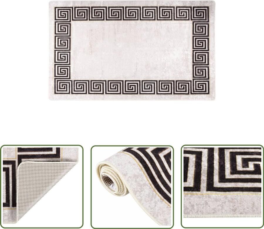 VidaXL Vloerkleed Wit Zwart 150x230 cm Anti-Slip Vloerkleed Digitale Print Anti Slip Wasbaar Woonkamer Slaapkamer Beige En Zwart
