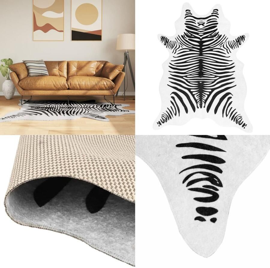 VidaXL Vloerkleed zebrapatroon wasbaar anti-slip 120x170 cm zwart wit Vloerkleed Vloerkleden Tapijt Vloerbedekking