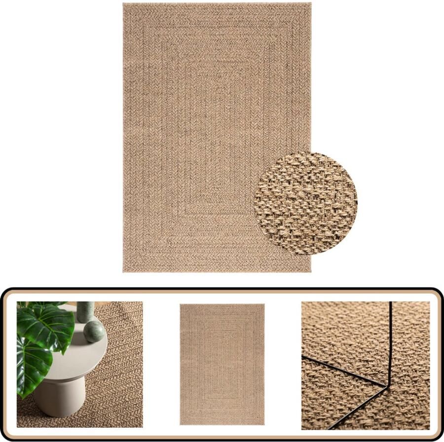 VidaXL Vloerkleed ZIZUR 140x200 cm Jute Look Buitentapijt Terrasvloer Balkonvloer Tuintapijt Juten Tapijt