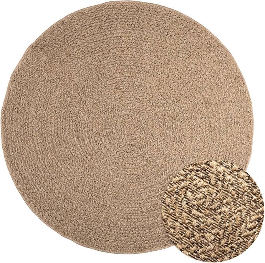 VidaXL Vloerkleed ZIZUR 160 cm Jute Look Buitentapijt Jute Look Rond Tapijt Bruin Tapijt Uv Bestendig Polypropyleen Tapijt Patio Tapijt Terras Tapijt - Foto 2